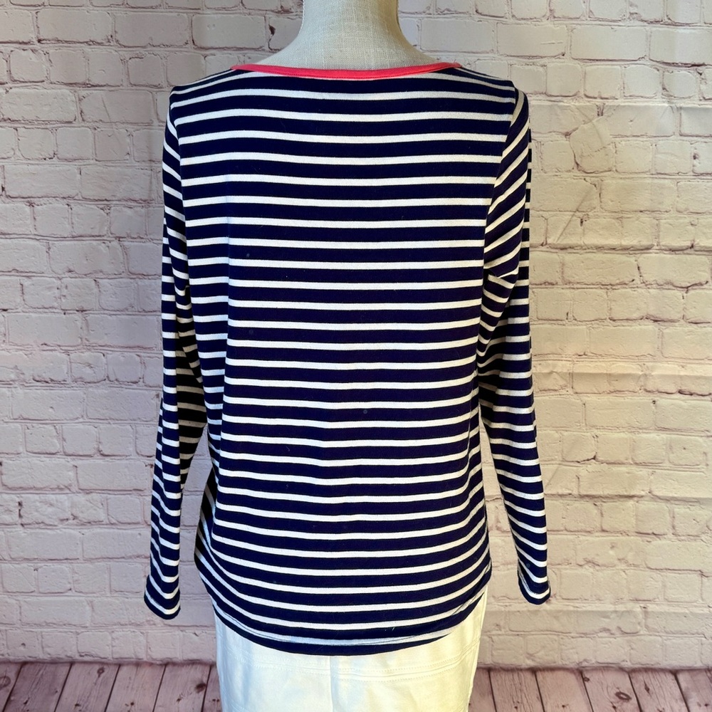 ANTHROPOLOGIE Lili's Closet Long sleeve Shirt Stripe Navy White Pink Piping 4 S - Picture 6 of 12